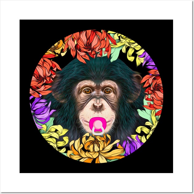 Monkey chimpanzee with pacifier Wall Art by UMF - Fwo Faces Frog